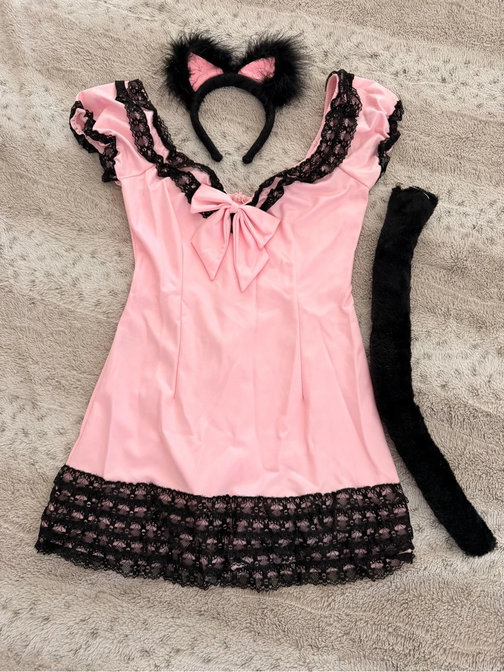 Leg Avenue Pink & Black Lace Ruffle Kitty Costume - Picture 2 of 2